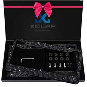 Black glass crystal license plate frame